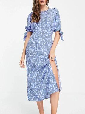 Nobody's Child Esme Ditsy Floral Puff Tie Sleeve Slit Dress Cottagecore large